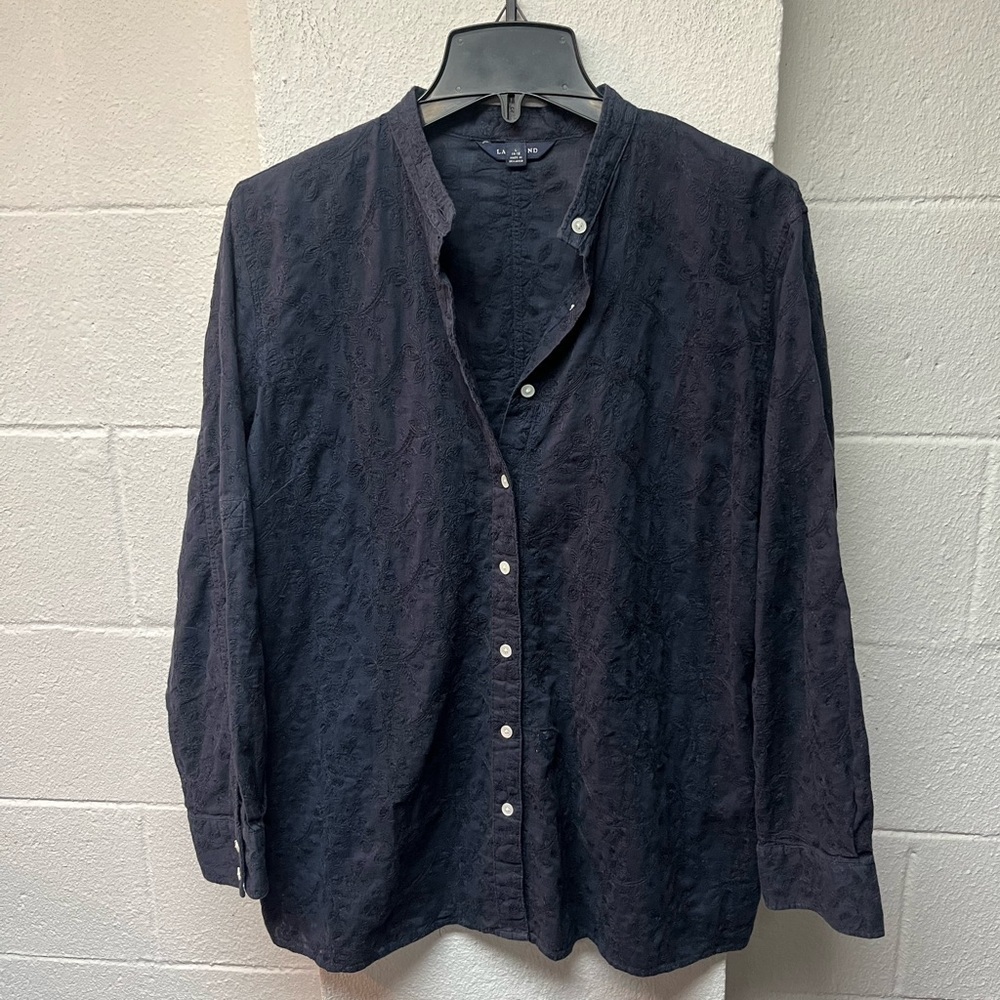 Lands End Navy Textured Button-Up Shirt